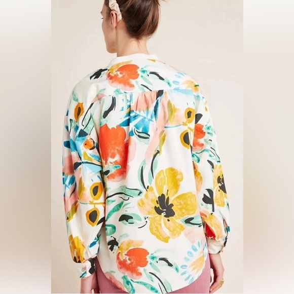 ANTHROPOLGIE Crisanta‎ Floral Poplin Button Down Blouse Top XS EUC - Picture 3 of 11